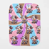 Cute Baby Cow Drinking Boba Kawaii Cartoon  Baby Burp Cloth