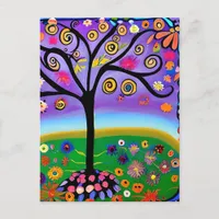 Whimsical Folk Art Style Tree | Saying Hi Postcard