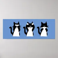 Black White Cats | Three Wise Kitties Poster
