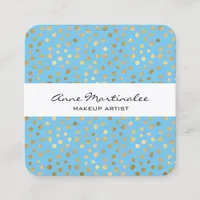 Abstract Gold Polka Dots on Baby Blue Square Business Card