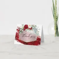Scarlet Paint Stroke Red Ivory Peonies Thank You Card