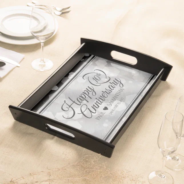 Elegant 10th Tin Wedding Anniversary Wooden Serving Tray