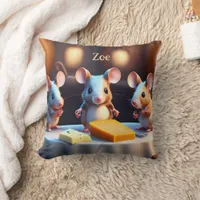 Mouse family at the dining table, cute custom  throw pillow