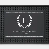 Modern Custom Family Name Initial Monogram Wreath  Bar Mat