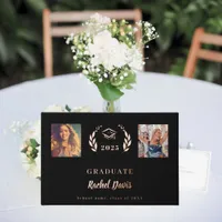 Black rose gold name script photo Graduation Foil Guest Book