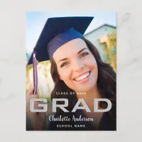 Graduation photo modern elegant black holiday postcard