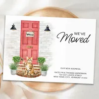 We've Moved Watercolor Front Red Door Cat Moving  Announcement Postcard
