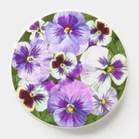 Purple and White Pansy Flowers Botanical Art  PopSocket