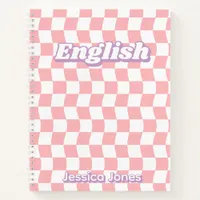 Groovy Pink White Checkerboard English School Notebook