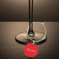 Red white name minimalist script wine charm