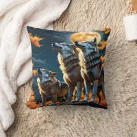 Wolves Howling Under A Full Moon.  Throw Pillow