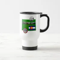 Colorado Picture Text, Flag, Seal, Quarter, Map Travel Mug