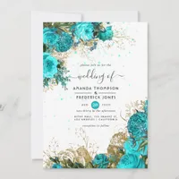 Vintage Turquoise and Gold Shabby Wedding Invitation