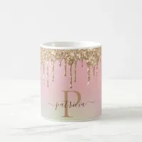 Glam Gold Glitter Drips Elegant Monogram  Coffee Mug