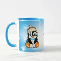 Adorable Hand drawn Penguin with Snowballs Mug