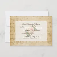 Antique Sheet Music Pink Rose Wedding RSVP card