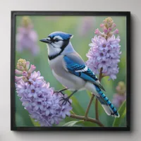 Pretty Blue Jay Standing on Lilac Branches Peel And Stick Photo Tile
