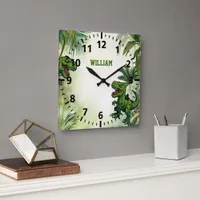 Dinosaur Tyrannosaurus Rex jungle Square Wall Clock