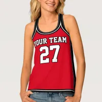 Sports Team Name Number Red White Basketball Tank Top