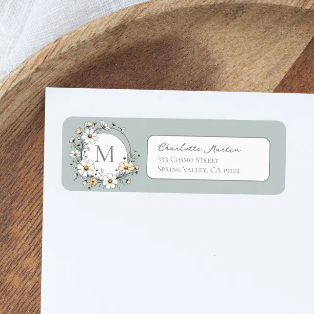 Sage Green Botanical Boho Monogram Return Address Label