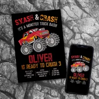 Smash & Crash Monster Truck Bash Birthday Invitation