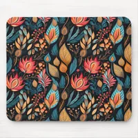 Cozy Autumn Floral Print Digital Folk Art Mouse Pad