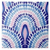 Mediterranean Blue Pink Mosaic Painted Scallops Ceramic Tile