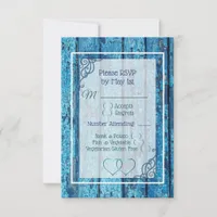 Blue Antique Wood Wedding RSVP card