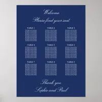 Navy Blue 9 Table Wedding Seating Chart Poster