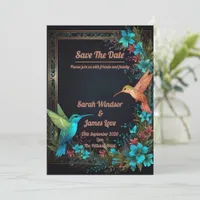 Dark Botanical Hummingbird Theme Invitation