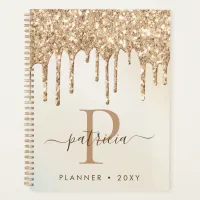 Glam Gold Glitter Drips Elegant Monogram Planner