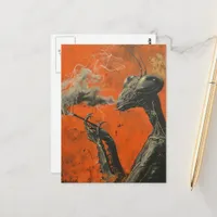 Funny Retro Smoking Mantis Surreal Postcard