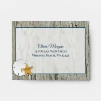 Rustic Driftwood Sand Dollar Coastal Wedding RSVP  Envelope