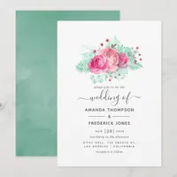 Pink and Mint Floral Wedding Invitation