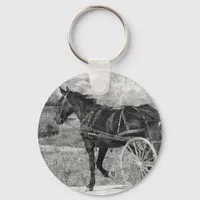 Trot Away Amish Horse in Black and White Keychain