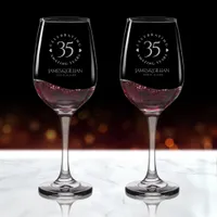 Elegant 35th Coral Wedding Anniversary Celebration Wine Glass