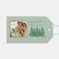 Sage green Pagoda Merry Christmas Tree 1-Photo Gift Tags