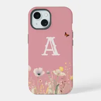 Pretty Colors Watercolor Wildflowers and Monogram iPhone 15 Case