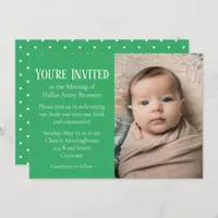 Tiny White Spots on Green Photo Baby Blessing Invitation