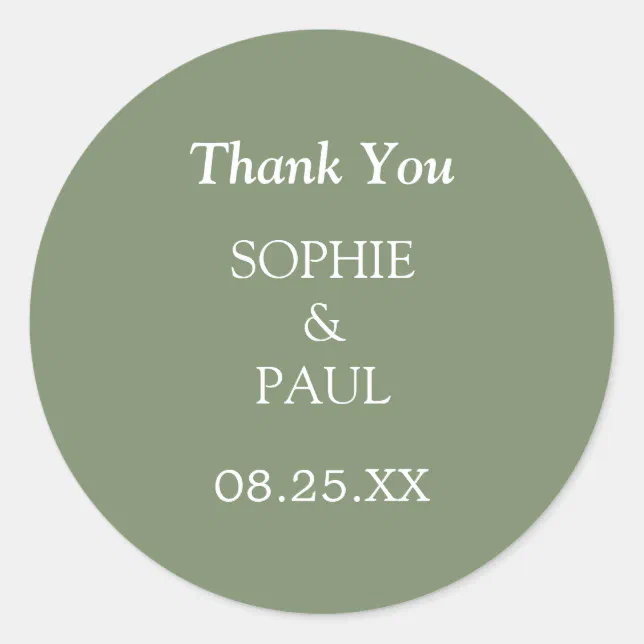 Elegant Sage Green Wedding Thank You Sticker