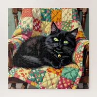 Cute Black Cat on Rocking Chair   Jigsaw Puzzle
