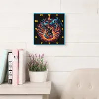 Vibrant guitar swirling with colorful melodies square wall clock