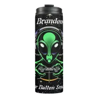 Alien Playing Video Games with Star Background Thermal Tumbler