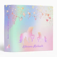 Unicorn pink stars holographic name 3 ring binder