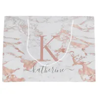 Chic Stylish Marble and Rose Gold Foil Monogram Large Gift Bag