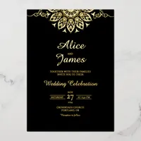 Mandala Classic Black Gold Foil Wedding Invitation