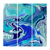 Blue and Teal Marble Waves  Triptych