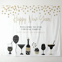 Happy New Year Virtual Party Background Names Tapestry