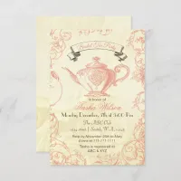 Coral Ivory Roses vintage Bridal Tea Invites