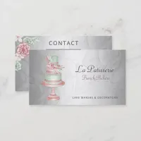 Elegant Silver Blush Floral Wedding Cake Makers Business Card